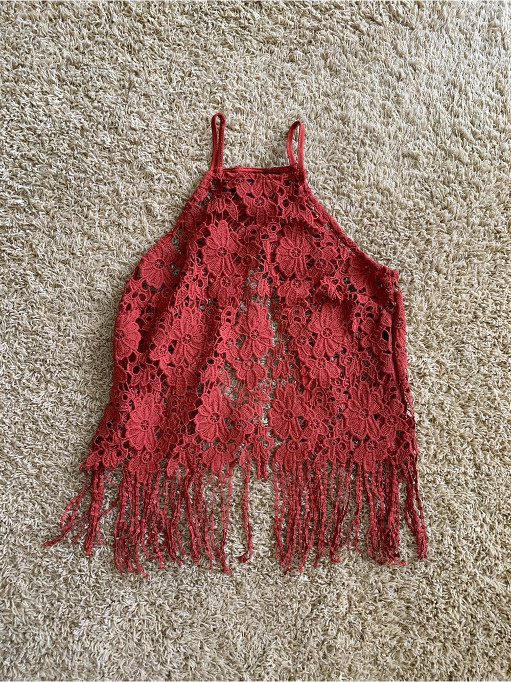 PINK Victoria's Secret Red Crochet Fringe Camisole